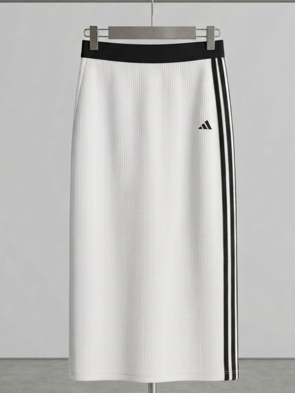 New Adidas White Midi Skirt with Black Waistband & Side Stripes